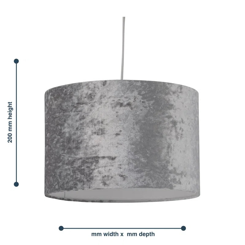 20Cm H Velvet Drum Pendant Shade ( Uno ) in Grey