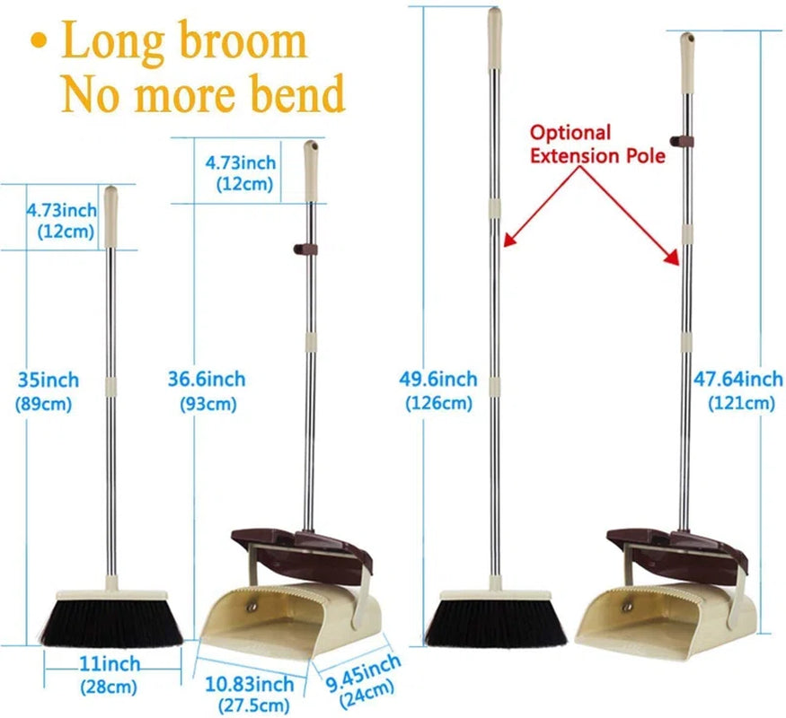 Zinnea 3 Piece Long Handle Broom and Dustpan Set