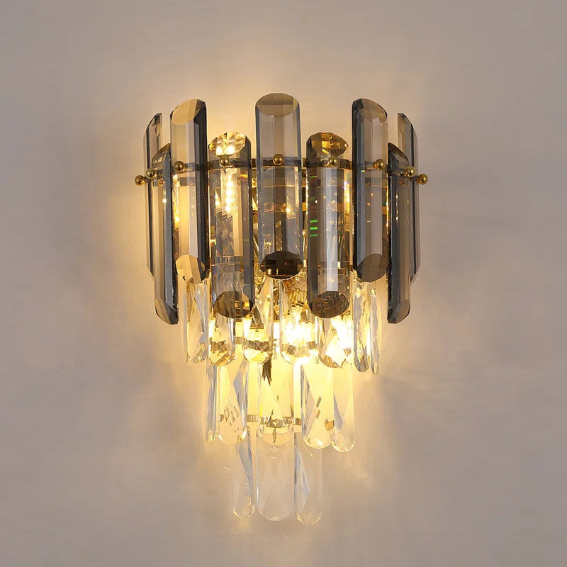 2 - Light Dimmable Crystal Flush Mounted Sconce