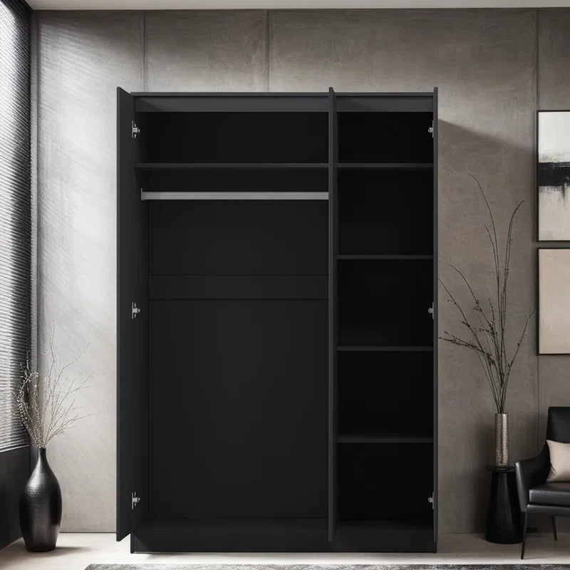 Warren 3 Door Wardrobe - High Gloss Front. Soft-Close Hinged Doors. Modern No-Handle Push-To-Open Feature