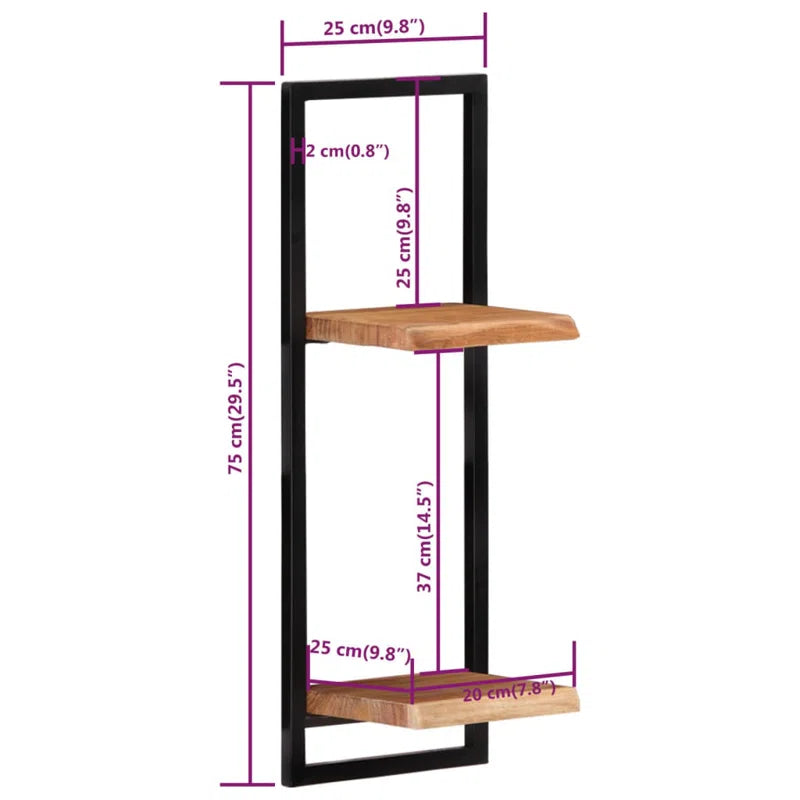 Wall Shelves 2 Pcs 25X25X75 Cm Solid Wood Acacia and Steel