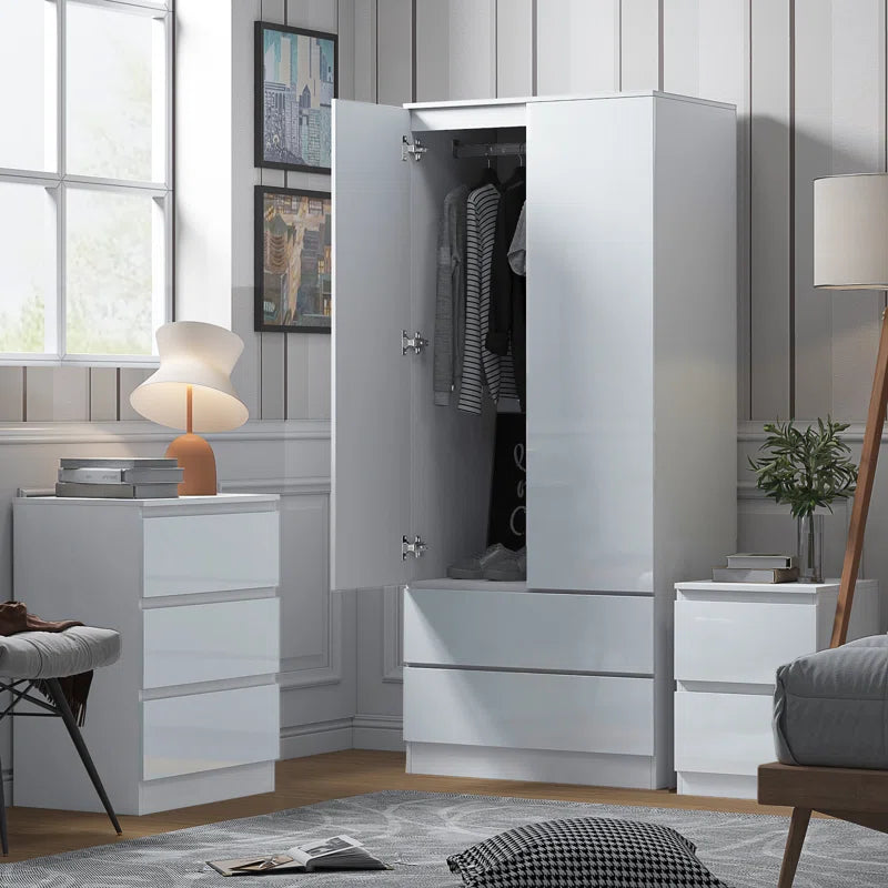 Warren 2 Door 2 Drawer Combi Wardrobe - Matt White Finish, Gloss Doors, Soft-Close Hinges, Scratch-Resistant