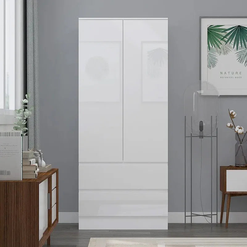 Warren 2 Door 2 Drawer Combi Wardrobe - Matt White Finish, Gloss Doors, Soft-Close Hinges, Scratch-Resistant