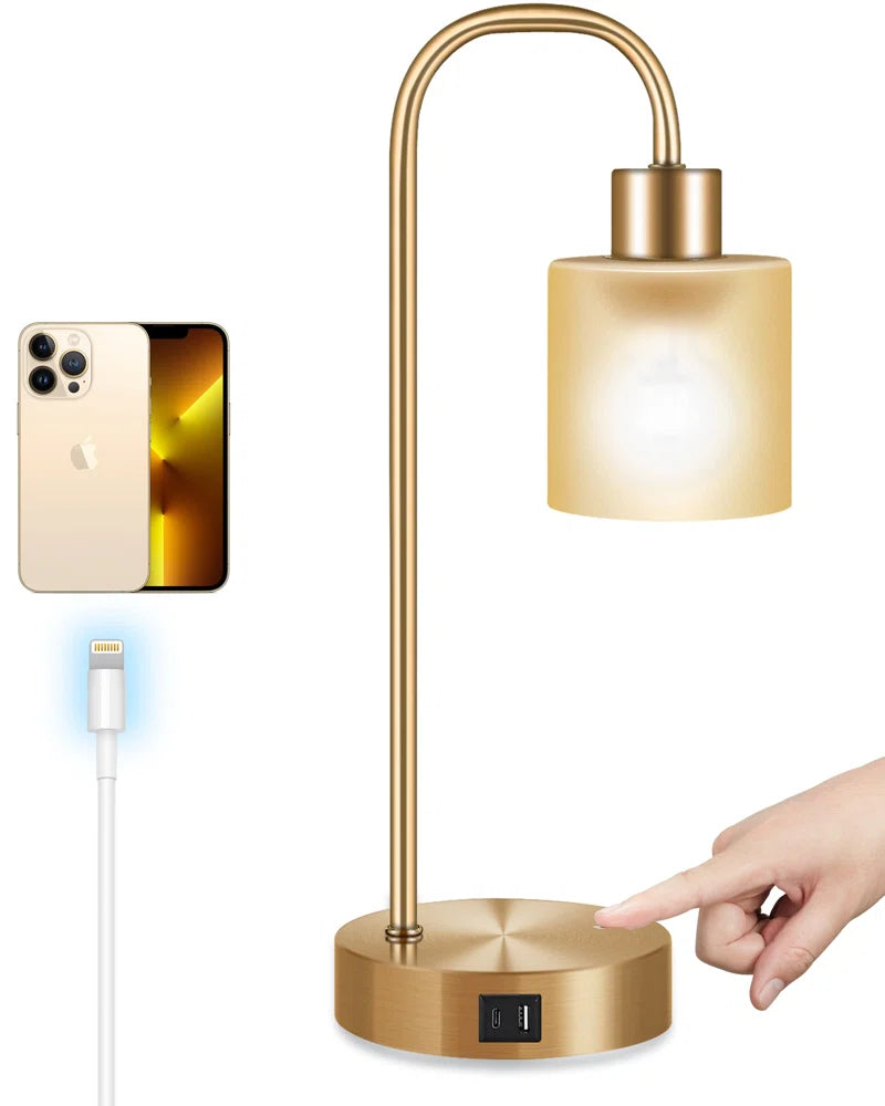 3 Way Dimmable Table Lamp,With 1 USB Charging Ports,1 Type C Port,Bulb Included[Energy Class A++]Gold