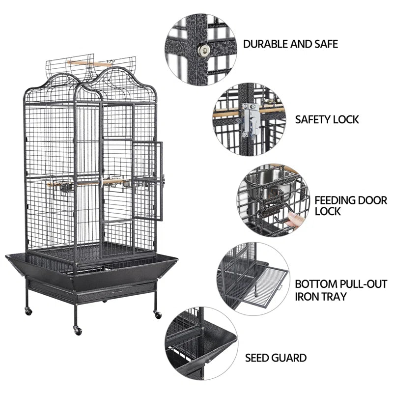 160Cm Iron Play Top Floor Bird Cage with Wheels