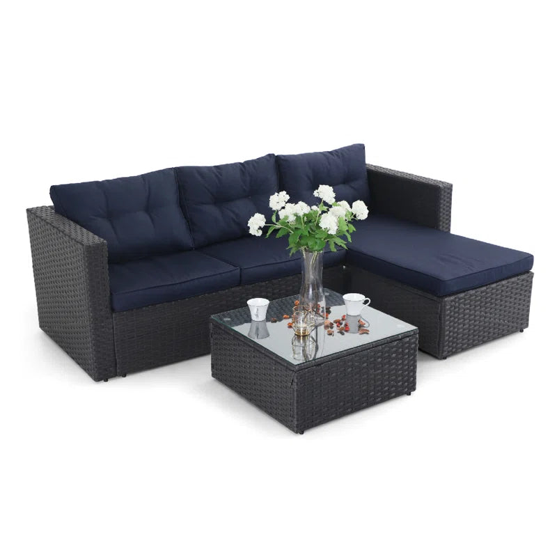 Wicker 3 - Person Garden Lounge Set with Cushions