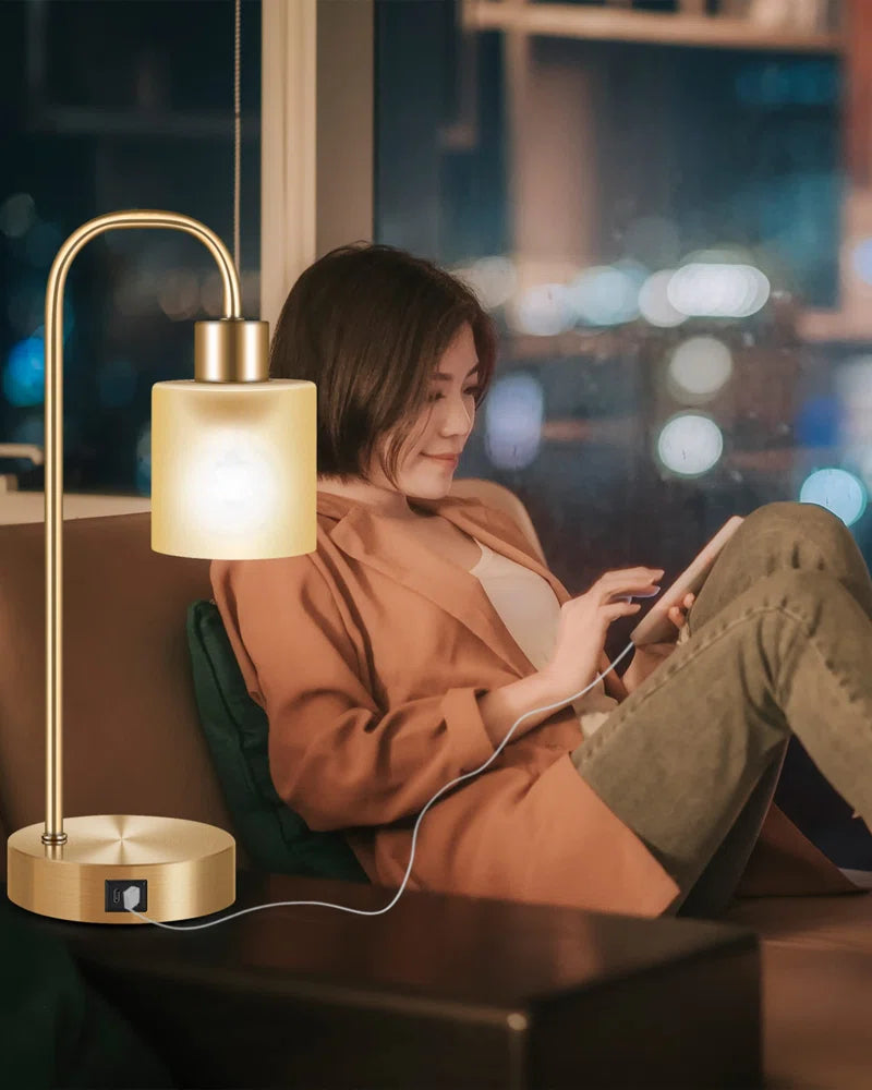 3 Way Dimmable Table Lamp,With 1 USB Charging Ports,1 Type C Port,Bulb Included[Energy Class A++]Gold