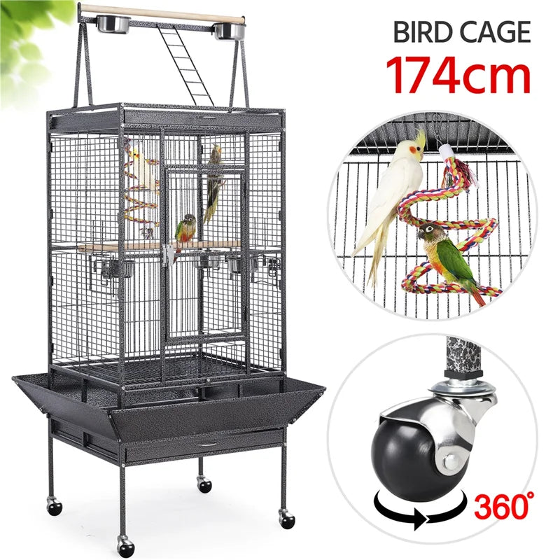 174Cm Iron Play Top Floor Bird Cage with Wheels