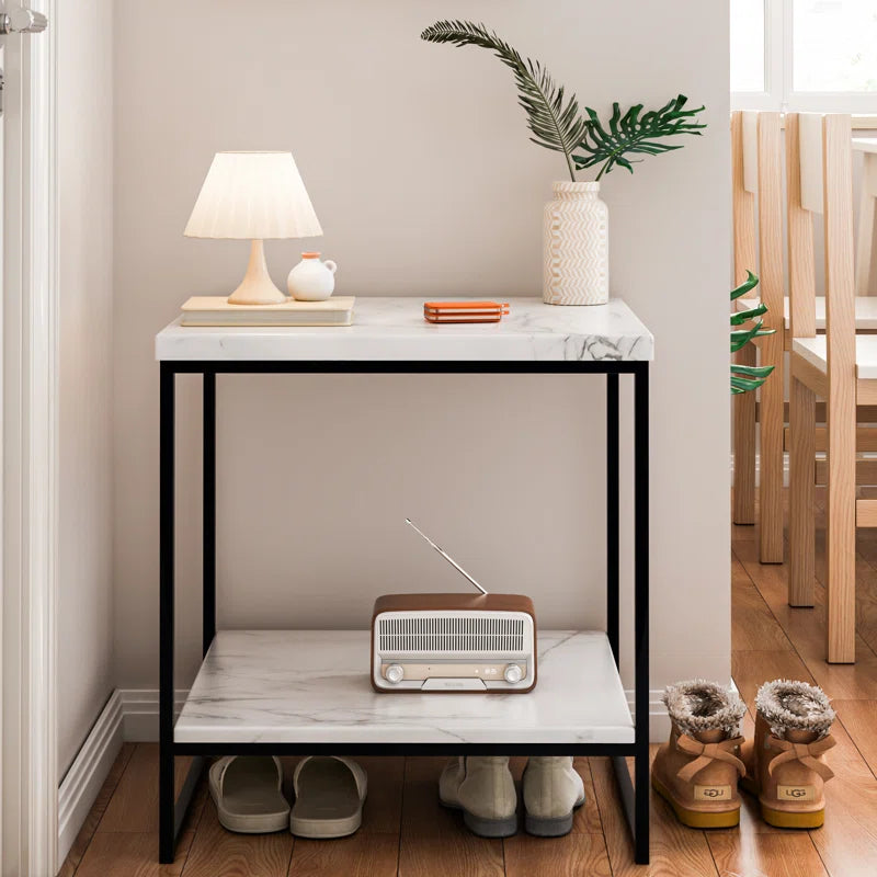 White Marble Print Side Table/End Table/Night Stand/Bedside Table Nesting Tables with Metal Frame, Living Room Bedroom Tables