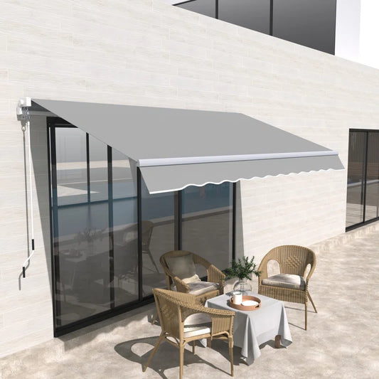 395Cm W X 250Cm D Grey Cover Retractable Patio Awning