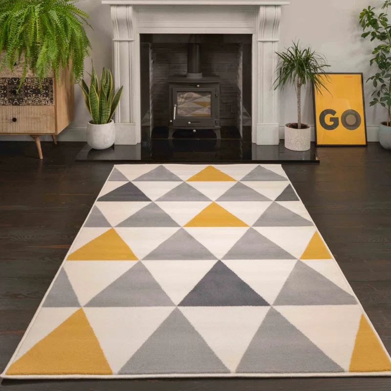 Zhora Tufted Ochre Grey Geometric Rug