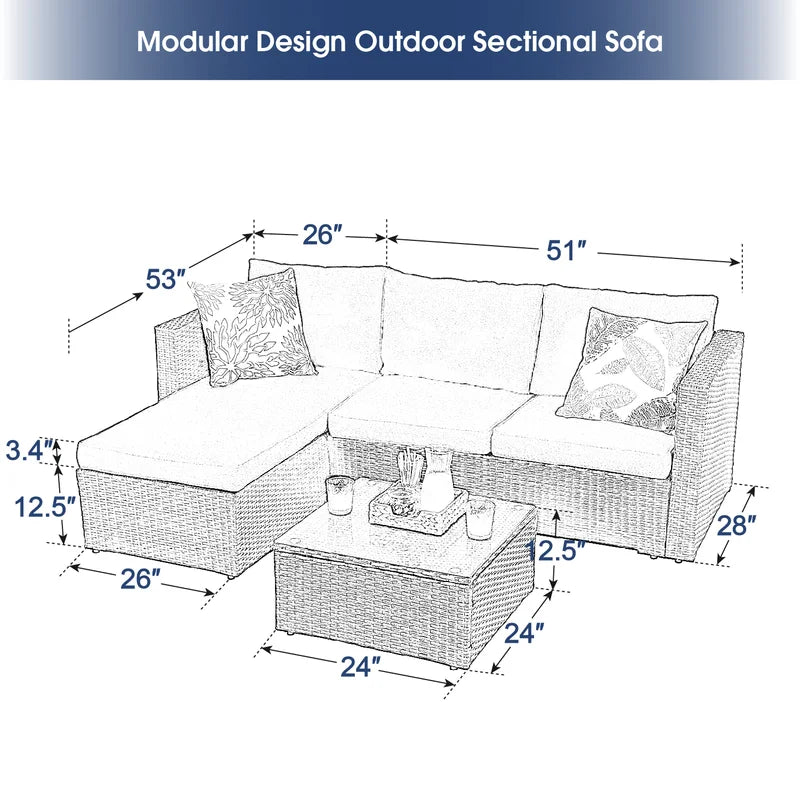 Wicker 3 - Person Garden Lounge Set with Cushions