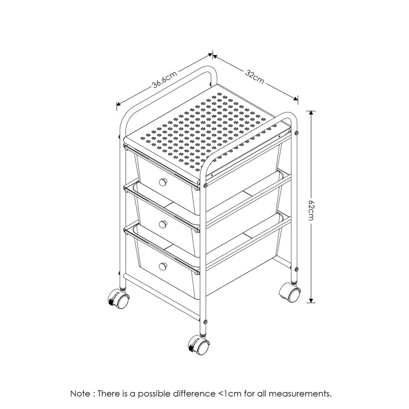 3 Drawer Trolley Storage Drawer