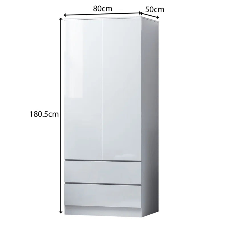 Warren 2 Door 2 Drawer Combi Wardrobe - Matt White Finish, Gloss Doors, Soft-Close Hinges, Scratch-Resistant