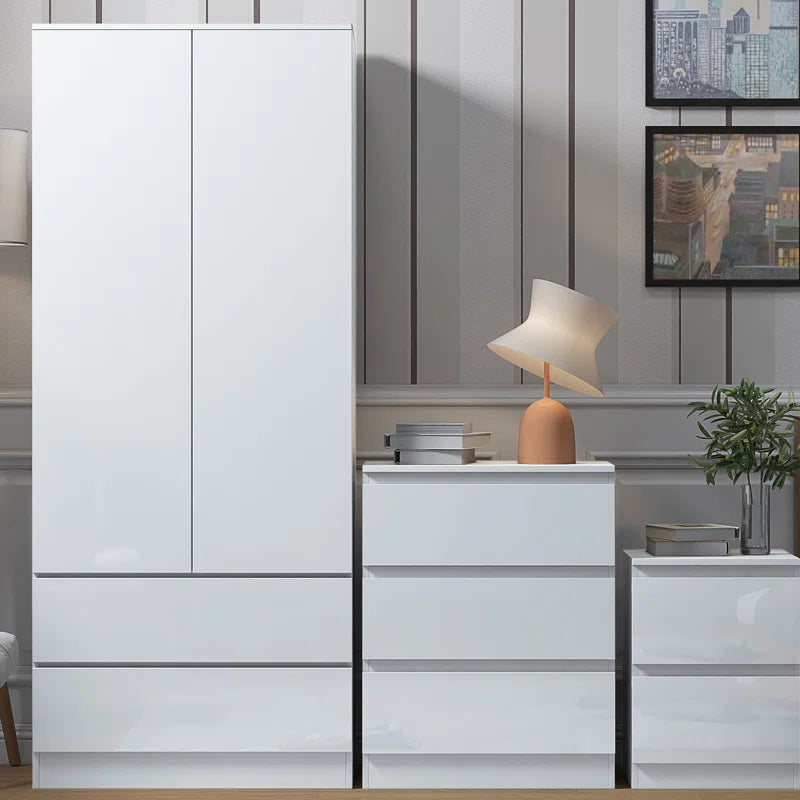 Warren 2 Door 2 Drawer Combi Wardrobe - Matt White Finish, Gloss Doors, Soft-Close Hinges, Scratch-Resistant