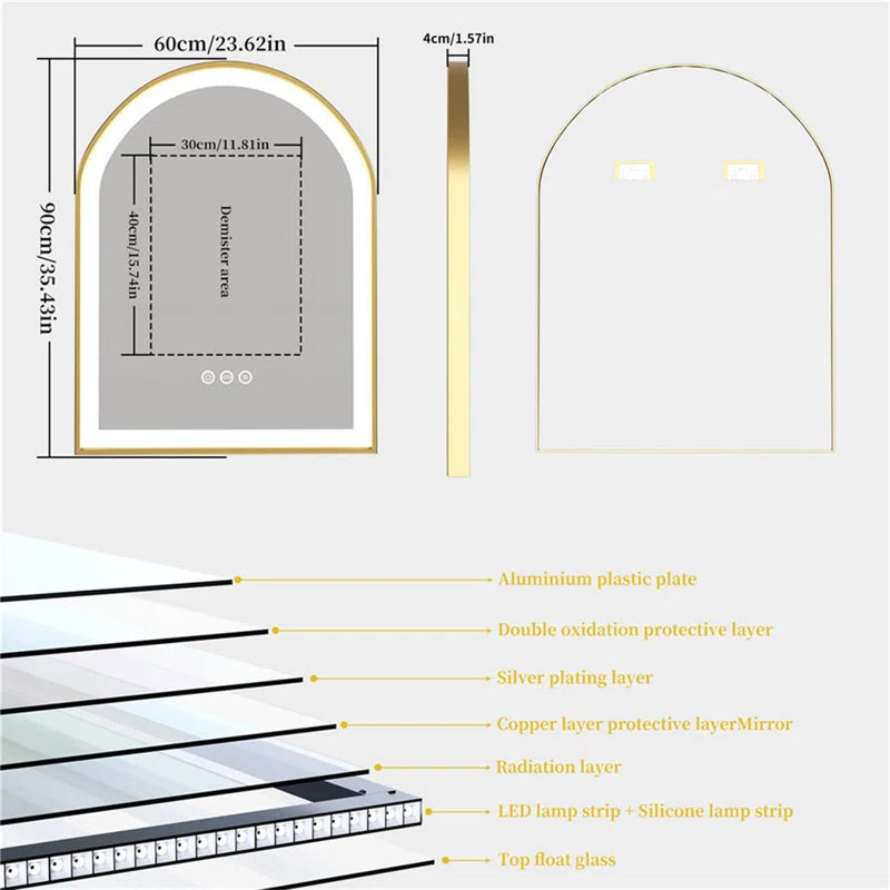 Wall Mirror Aluminium Arch LED Wall Mirror