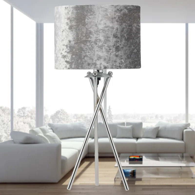 18Cm H Velvet Drum Pendant Shade ( Uno ) in Grey