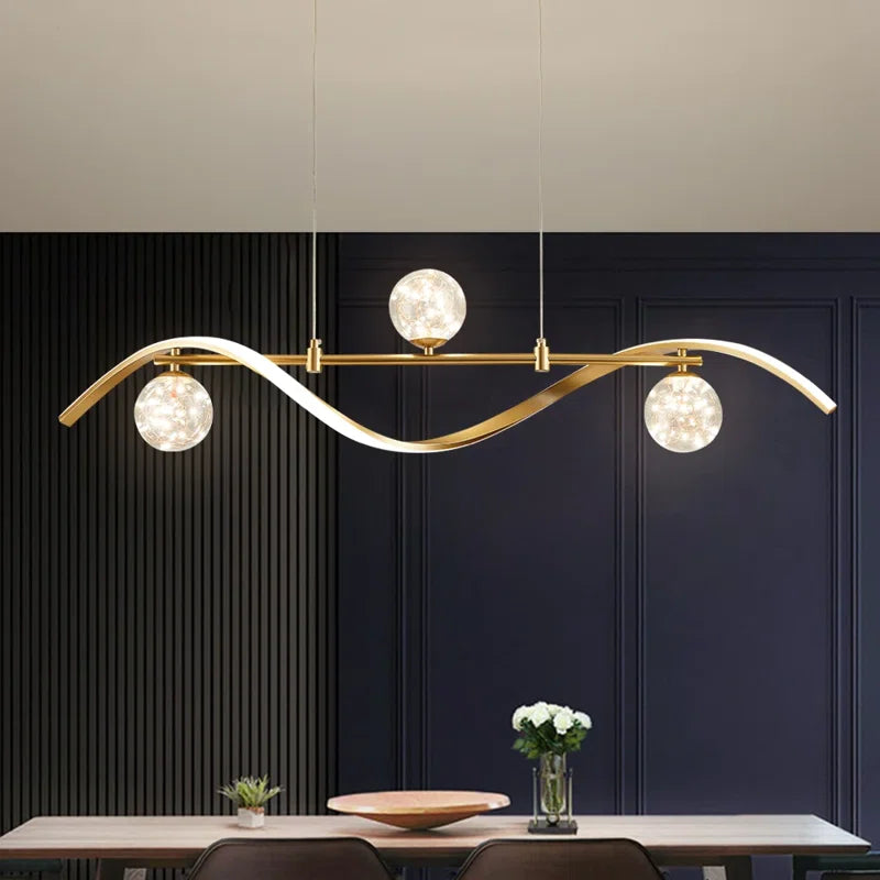 3-Light LED Linear Kitchen Island Lighting in Gold with Glass Globe Shade Dimmable