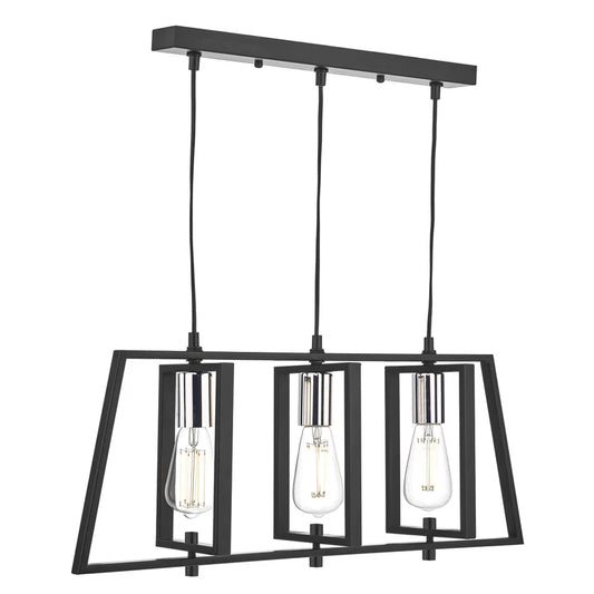 Wallis 3 - Light Matt Black/Polished Chrome Kitchen Island Pendant