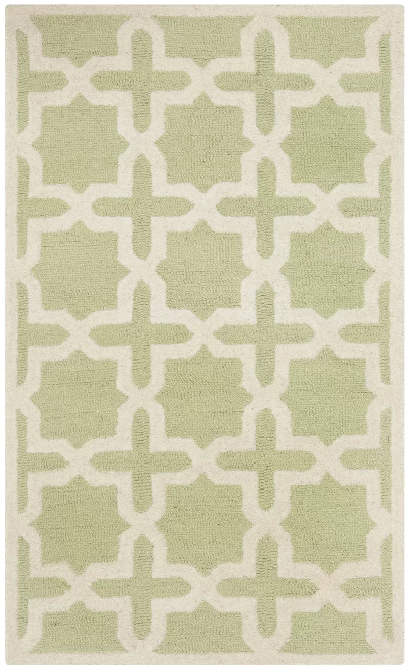 Von Hand-Tufted Wool Light Green/Ivory Area Rug