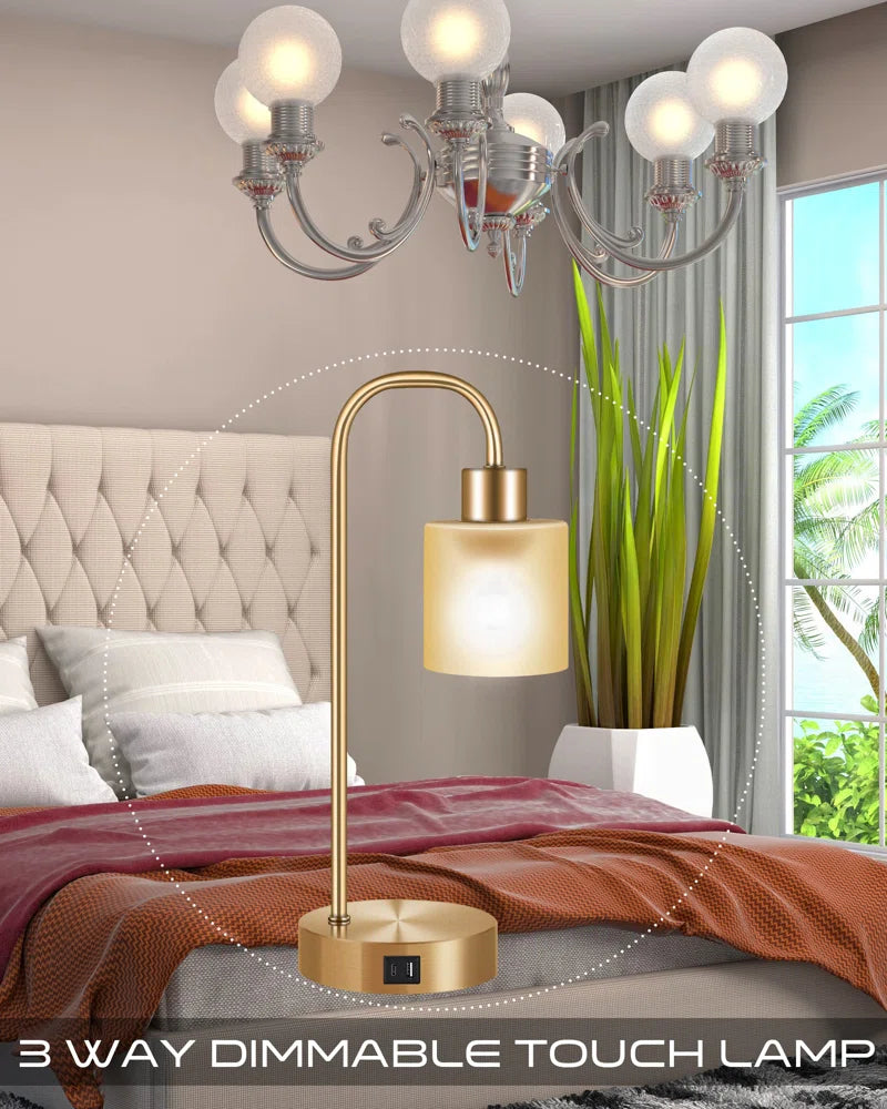 3 Way Dimmable Table Lamp,With 1 USB Charging Ports,1 Type C Port,Bulb Included[Energy Class A++]Gold