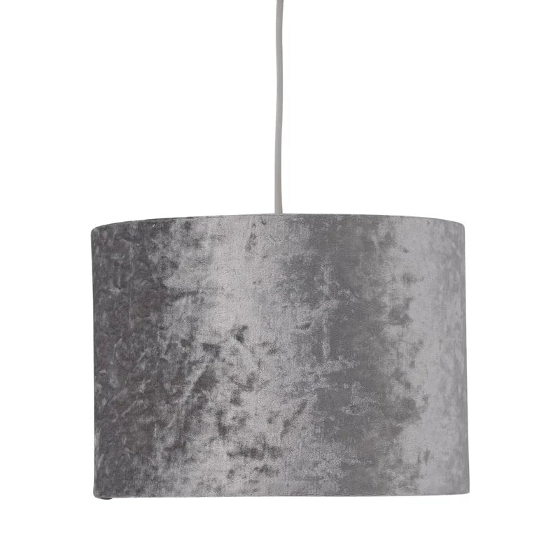 20Cm H Velvet Drum Pendant Shade ( Uno ) in Grey