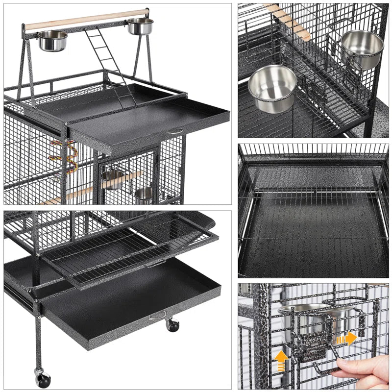 174Cm Iron Play Top Floor Bird Cage with Wheels