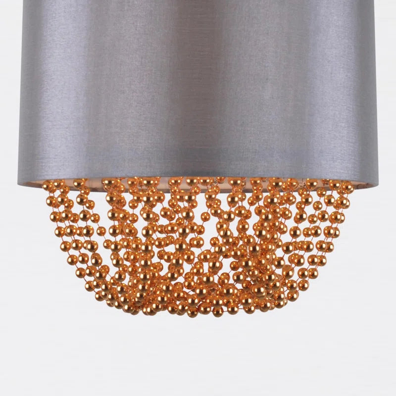 23Cm H X 25Cm W Cotton Drum Pendant Shade ( Uno ) in Grey with Copper Beads