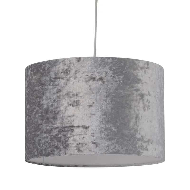 20Cm H Velvet Drum Pendant Shade ( Uno ) in Grey