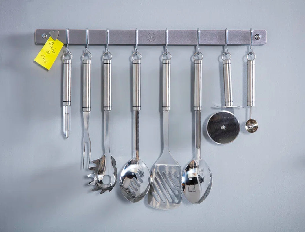 Wall Mounted Grey Metal 51Cm Utensil Rail with Hooks