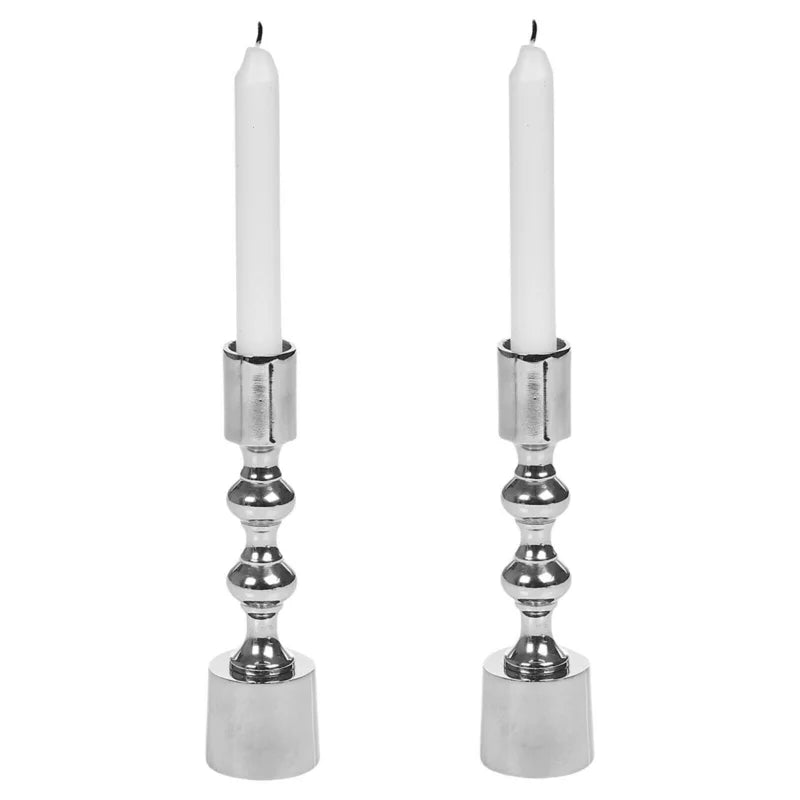 16Cm Silver Candleholder X2