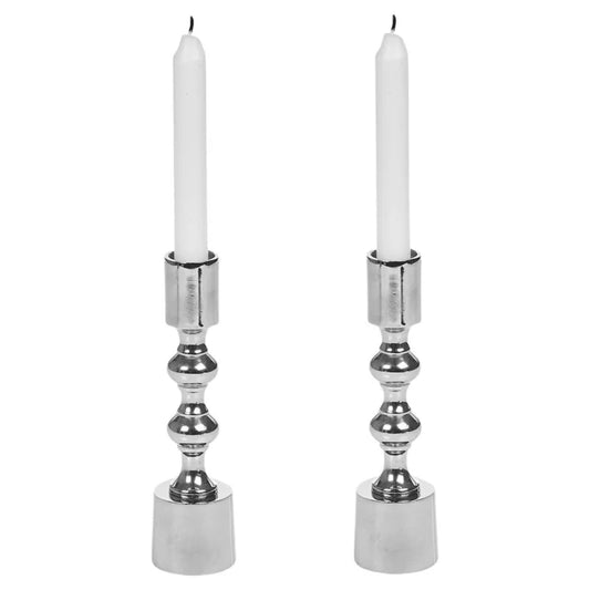 16Cm Silver Candleholder X2