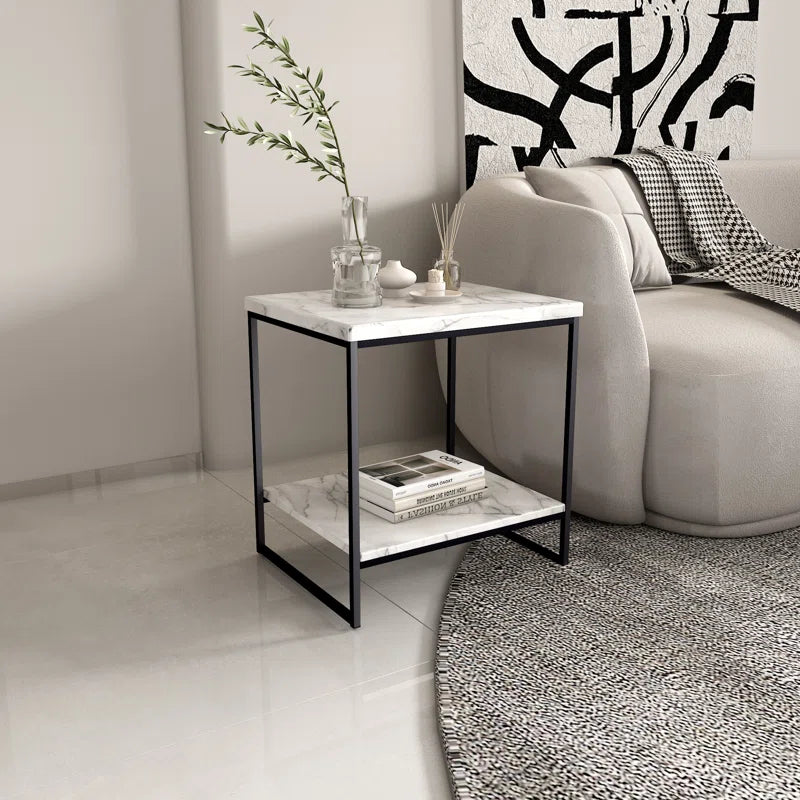 White Marble Print Side Table/End Table/Night Stand/Bedside Table Nesting Tables with Metal Frame, Living Room Bedroom Tables