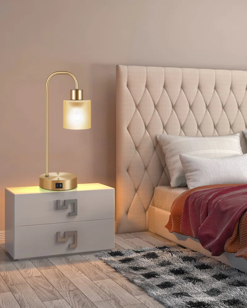 3 Way Dimmable Table Lamp,With 1 USB Charging Ports,1 Type C Port,Bulb Included[Energy Class A++]Gold