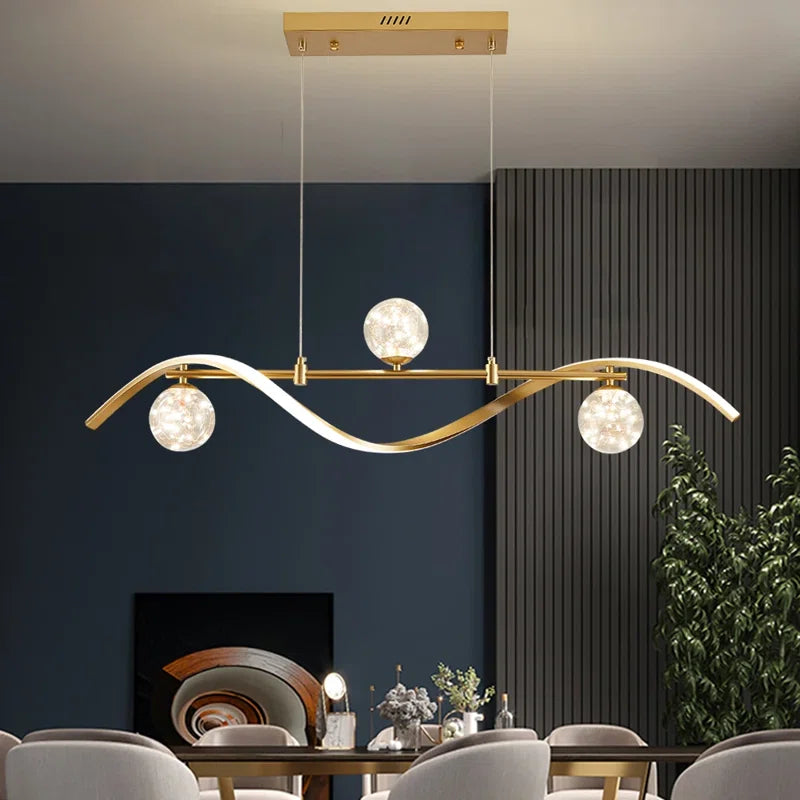 3-Light LED Linear Kitchen Island Lighting in Gold with Glass Globe Shade Dimmable