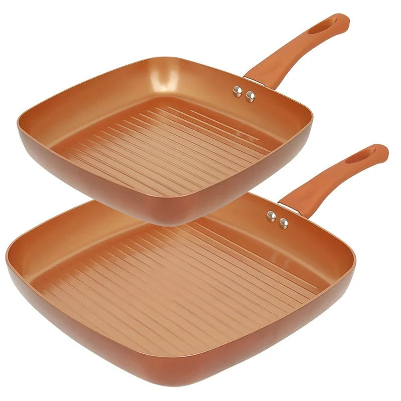 2 Pcs  Forged Aluminium Copper Ceramic Non Stick Grill Pan Set 24Cm + 28Cm