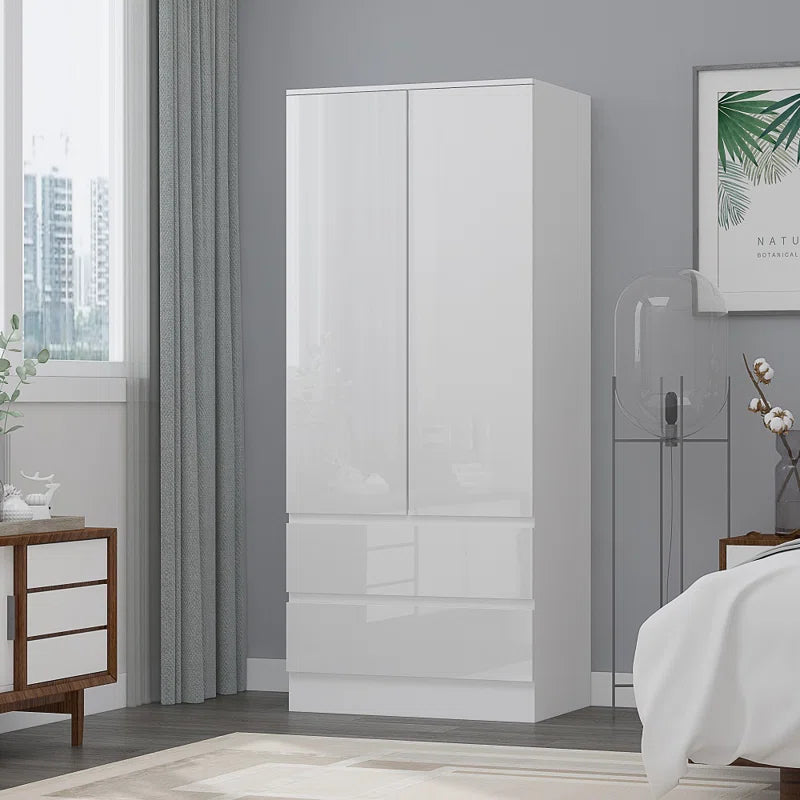 Warren 2 Door 2 Drawer Combi Wardrobe - Matt White Finish, Gloss Doors, Soft-Close Hinges, Scratch-Resistant