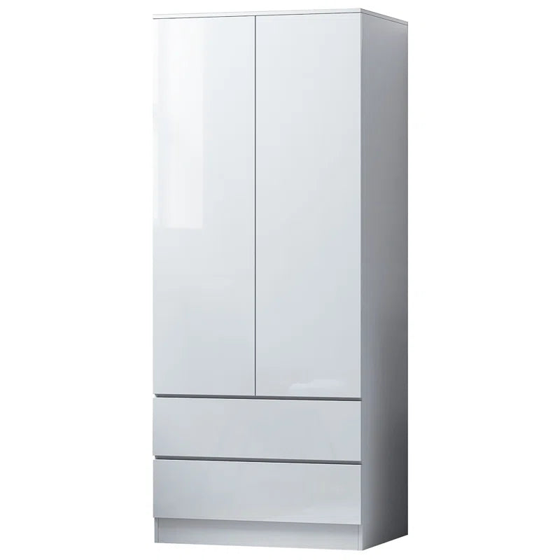 Warren 2 Door 2 Drawer Combi Wardrobe - Matt White Finish, Gloss Doors, Soft-Close Hinges, Scratch-Resistant