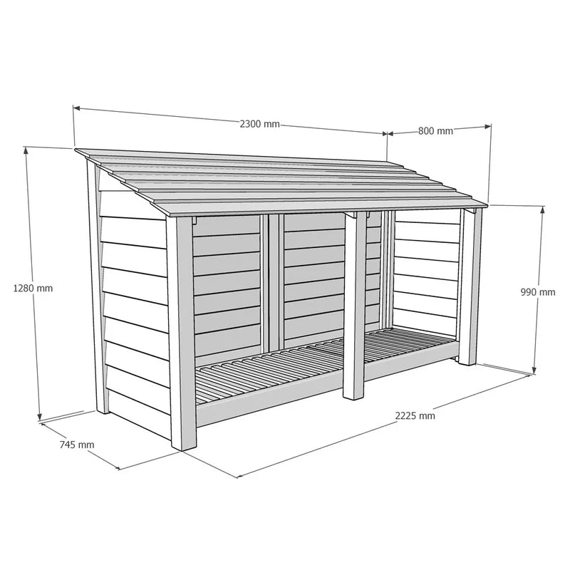 230Cm W X 80Cm D Solid Wood Log Store