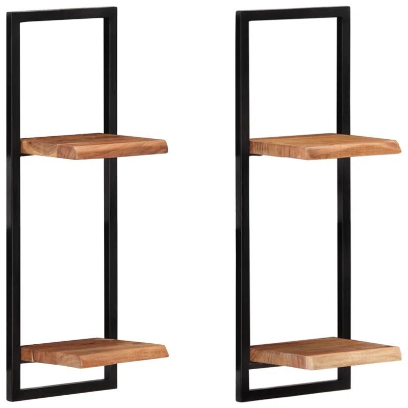 Wall Shelves 2 Pcs 25X25X75 Cm Solid Wood Acacia and Steel