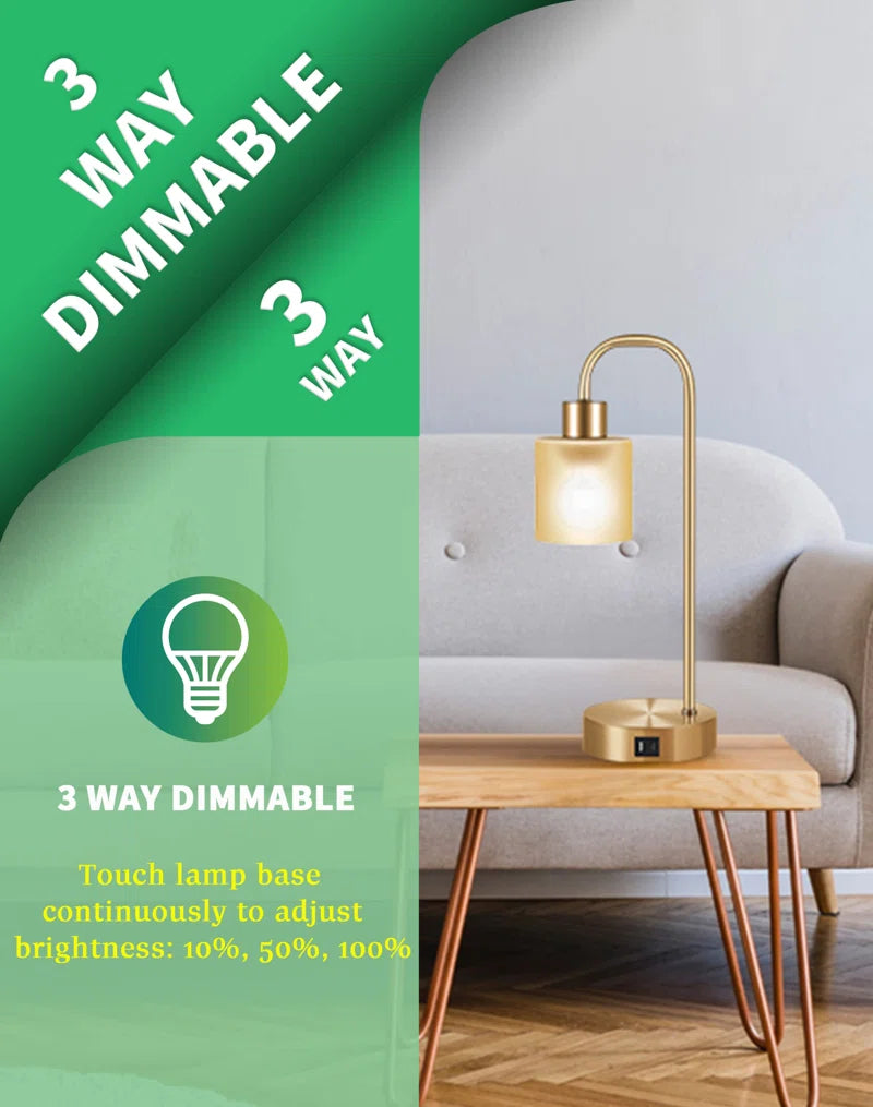 3 Way Dimmable Table Lamp,With 1 USB Charging Ports,1 Type C Port,Bulb Included[Energy Class A++]Gold