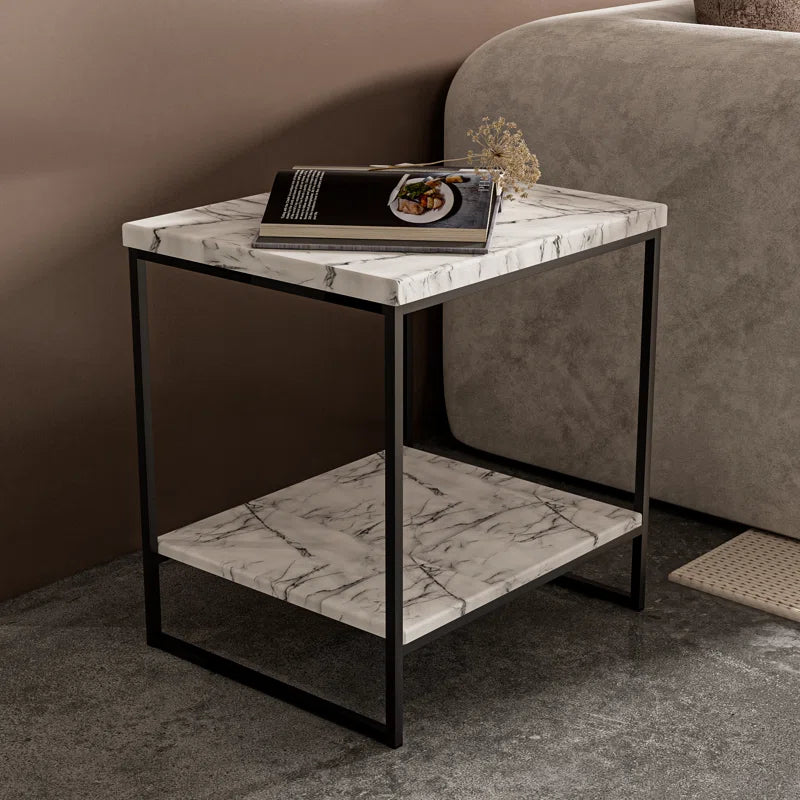 White Marble Print Side Table/End Table/Night Stand/Bedside Table Nesting Tables with Metal Frame, Living Room Bedroom Tables