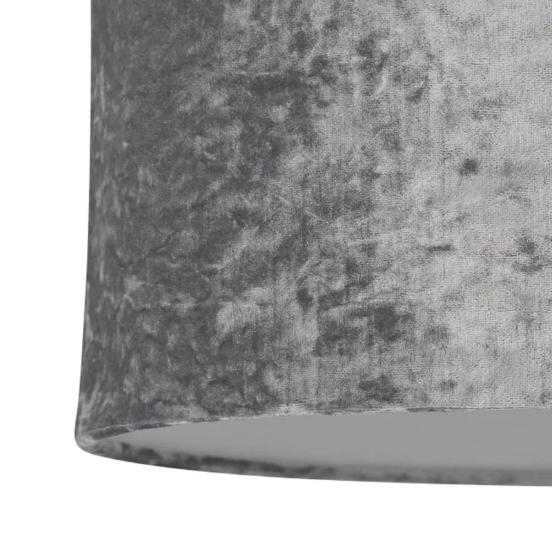 15Cm H Velvet Drum Lamp Shade ( Uno ) in Grey