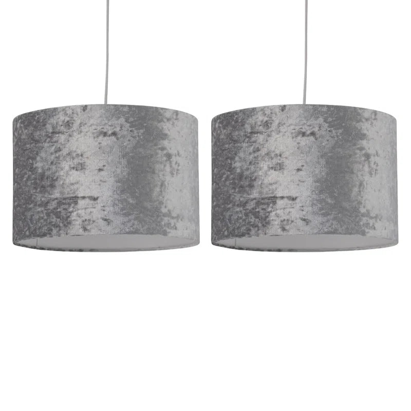 18Cm H Velvet Drum Pendant Shade ( Uno ) in Grey