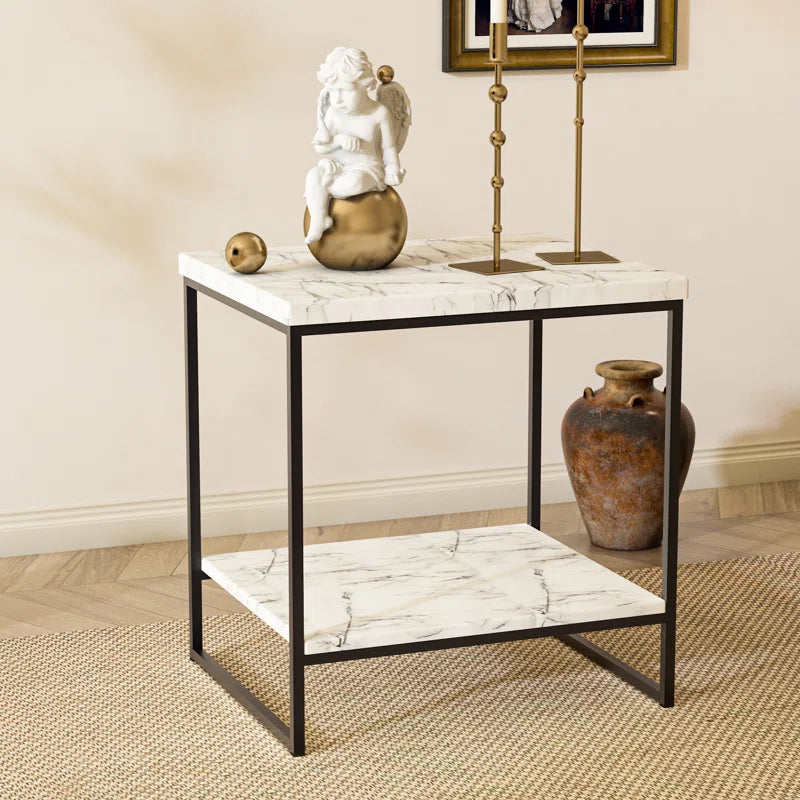 White Marble Print Side Table/End Table/Night Stand/Bedside Table Nesting Tables with Metal Frame, Living Room Bedroom Tables