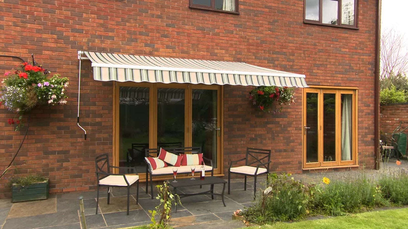 250Cm D Fabric Green/Beige Cover Retractable Patio Awning