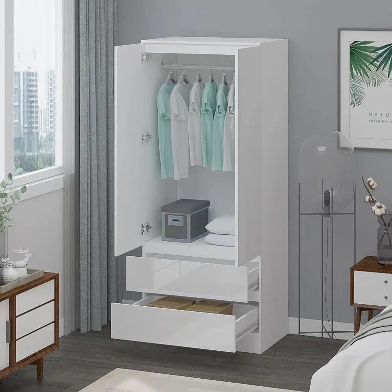 Warren 2 Door 2 Drawer Combi Wardrobe - Matt White Finish, Gloss Doors, Soft-Close Hinges, Scratch-Resistant