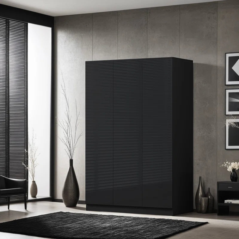 Warren 3 Door Wardrobe - High Gloss Front. Soft-Close Hinged Doors. Modern No-Handle Push-To-Open Feature