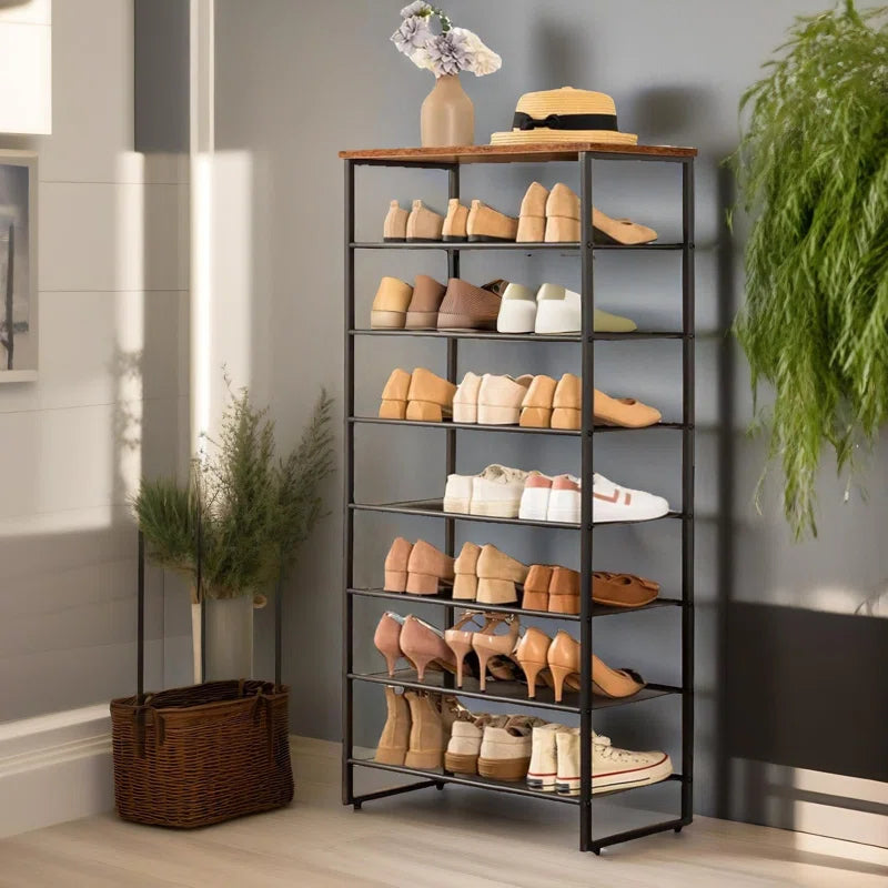 25 Pair Shoe Rack 8 Tier Industrial Rustic Brown Hallway Furniture