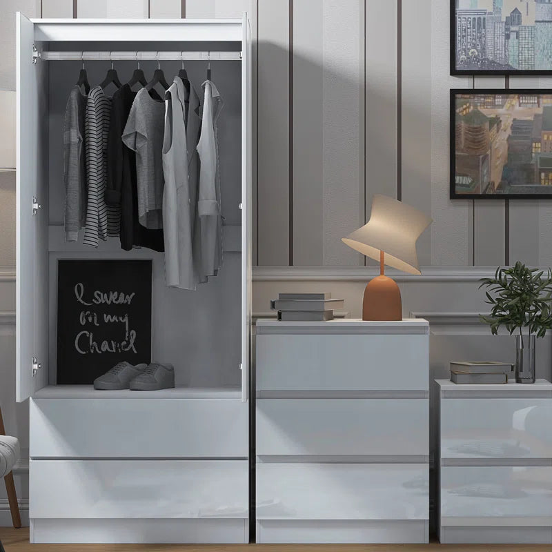 Warren 2 Door 2 Drawer Combi Wardrobe - Matt White Finish, Gloss Doors, Soft-Close Hinges, Scratch-Resistant